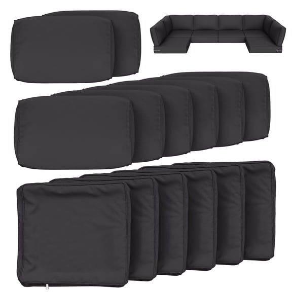 Snubbull 14 Piece 25.6" x 25.6" Patio Cushion Covers Replacement, Outdoor Patio Wicker Sofa Washable Cushion Slipcovers with Zipper, Grey