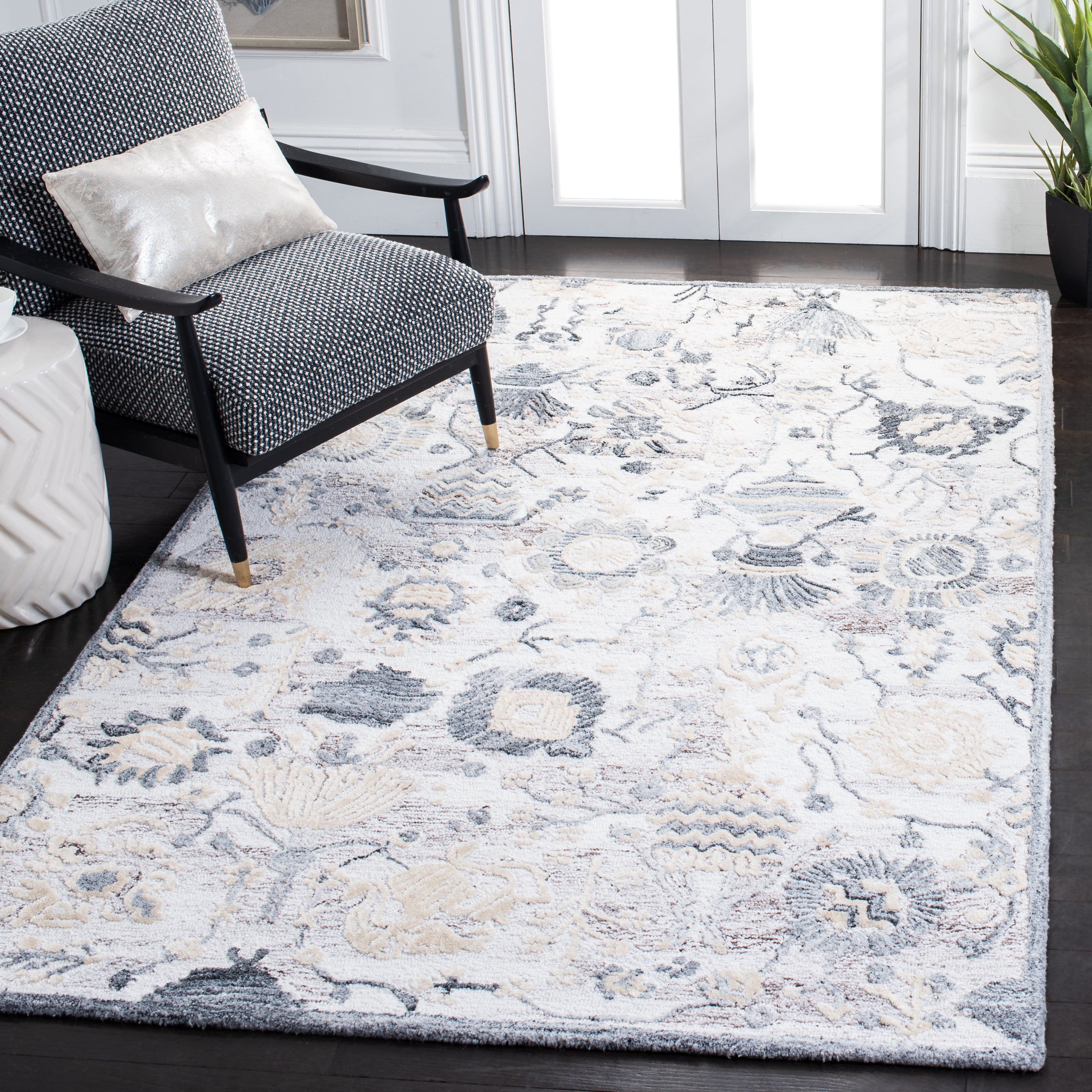 SAFAVIEH Glamour Quinten Floral Area Rug, Light Brown/Grey, 4' x 6'