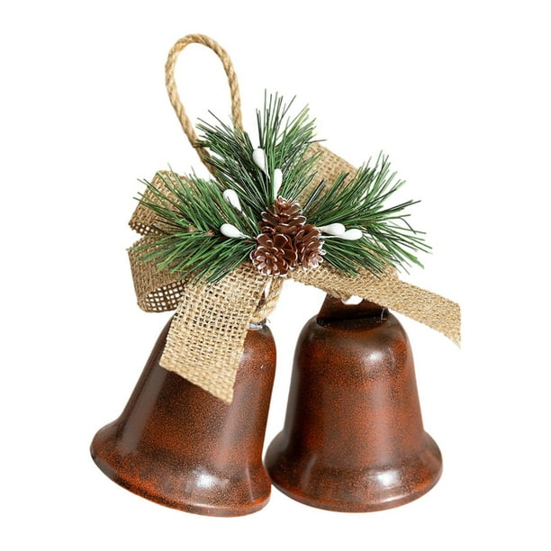 Decoración navideña con campanas de hierro, decoración rústica navideña, colgante para centro de mesa, recuerdos de fiesta, vacaciones Pintura de café