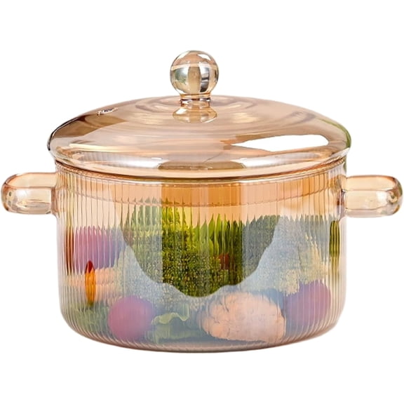 1600ml Heat-Resistant Glass Simmer Pot with Lid & Handle – Stove Top Saucepan for Soup, Pasta, Milk & Baby Food (RL Amber 1 PC)