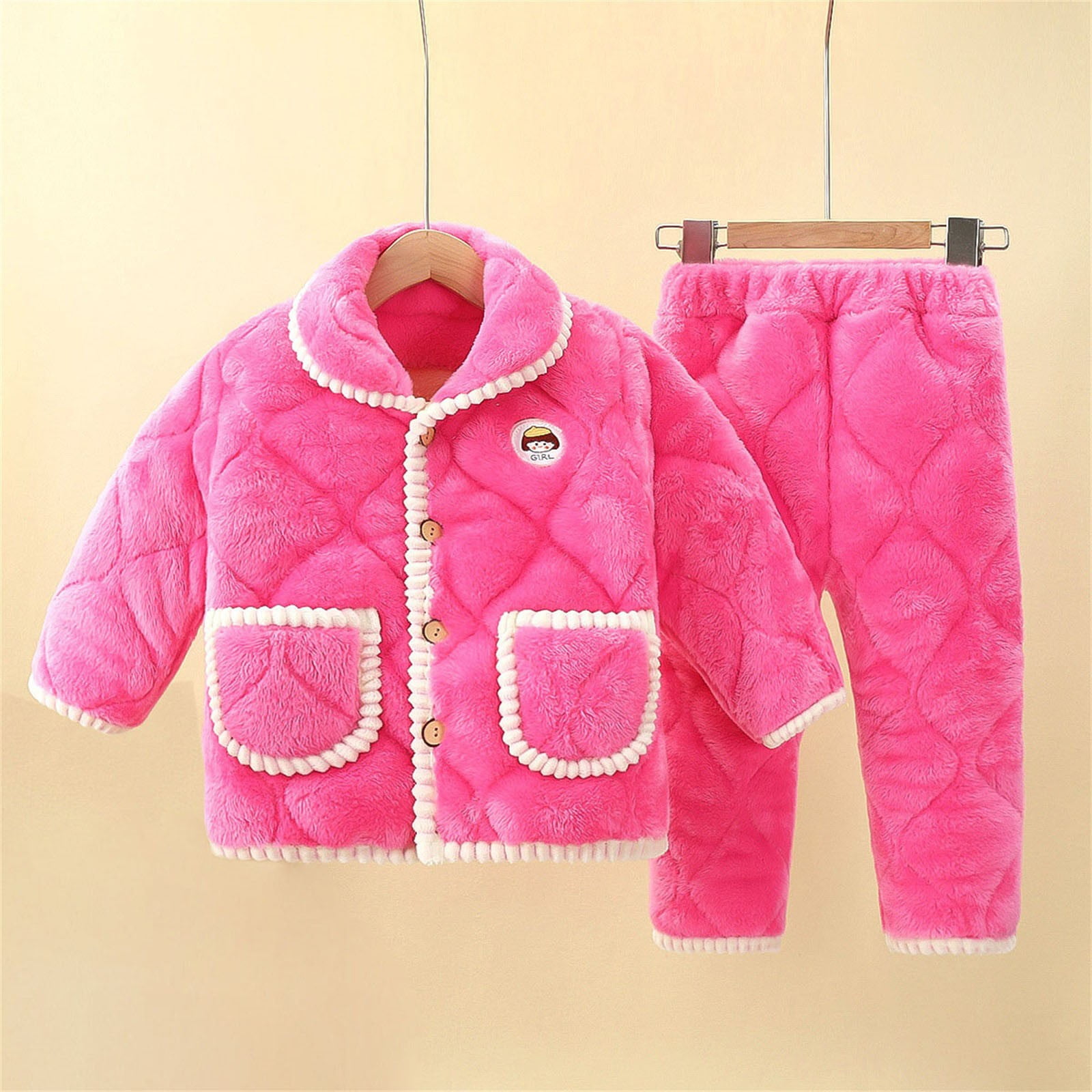 Coerni Kids Clothes Sets Baby Girls Fleece Outfits Long Sleeve Sweatshirt Fleece Pants Warm Indoor Clothing for Winter