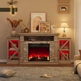 thumbnail image 2 of VecenuyTv Stand With Fireplace,Electric Fireplace TV Stand, 70" Farmhouse Entertainment Center with Open Shelf and Glass Barn Door Cabniet, Modern TV Console Table with 7 Flame Colors, Grey, 2 of 9