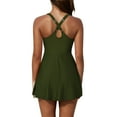 thumbnail image 4 of Virmaxy Women's Solid Color One-piece Dresses Tankini Swimsuit Fashion Summer Skirt Bathing Suit Tummy Control Bath Swimsuit for Pool Party Vacation Army Green M, 4 of 9