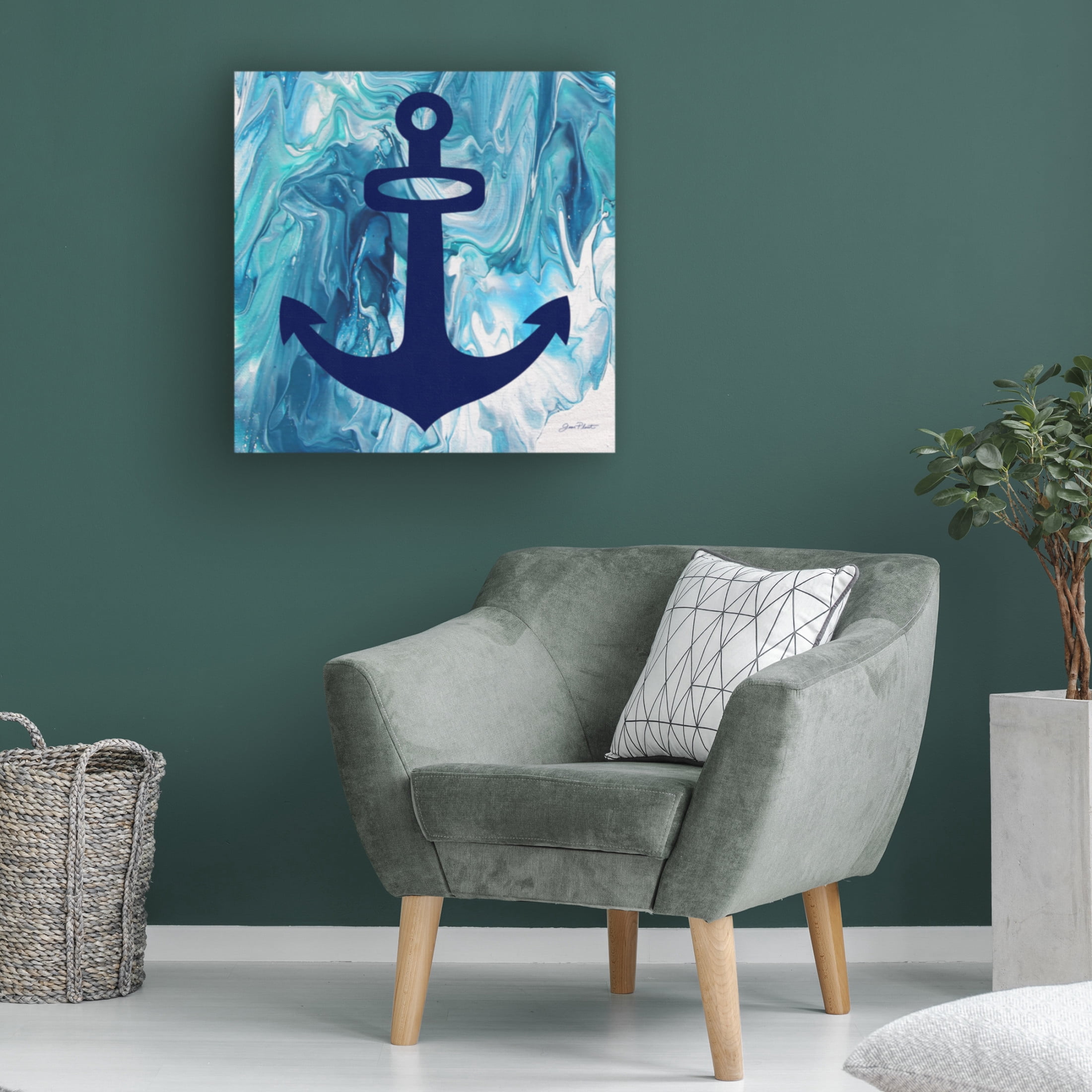 Canvas Wall Art - Jean Plout 'Abstract Ocean C' Wall Art for Living Room, Bedroom, or Office Décor by Trademark Fine Art - 14 x 14 Inches