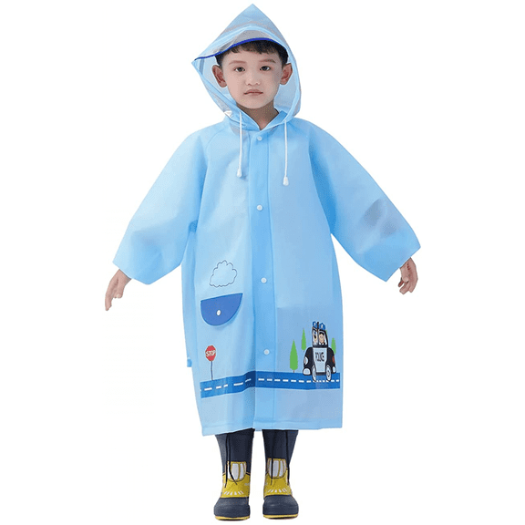 Kids Raincoat Kids Poncho Kids Rain Jacket Kids Rain Suit Lightweight Rainwear Reflective Reusable with Hood, Car Blue, 2XL