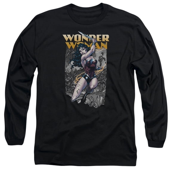 JLA Justice League Wonder Slice Long Sleeve Adult 18/1 T-Shirt Black