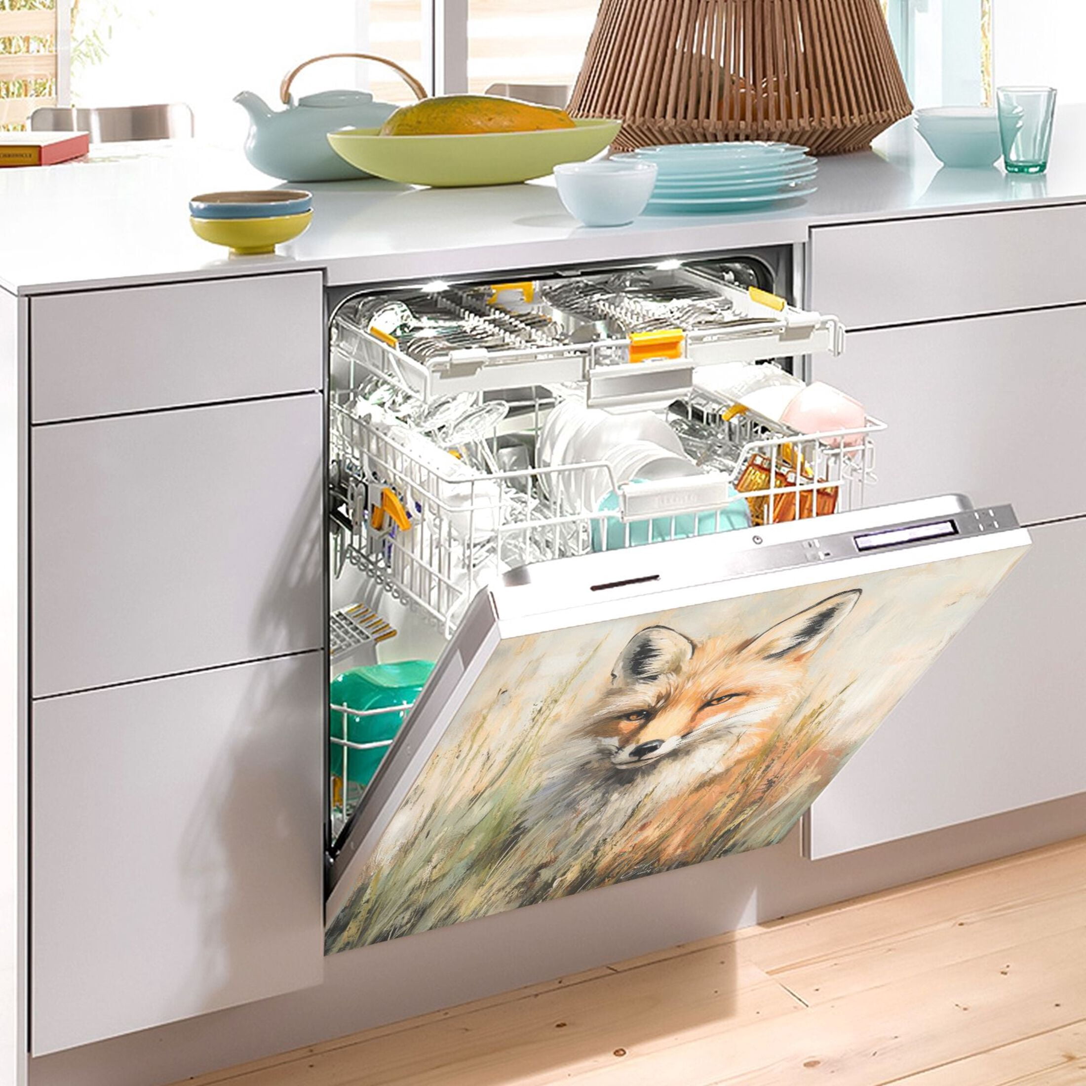 Dishwasher Magnetic Sticker 23x26 Inch Refrigerator Magnetic Sticker Washing Machine Magnetic Sticker Kitchen Panel Magnetic Sticker Home Decor Lone Orange Fox