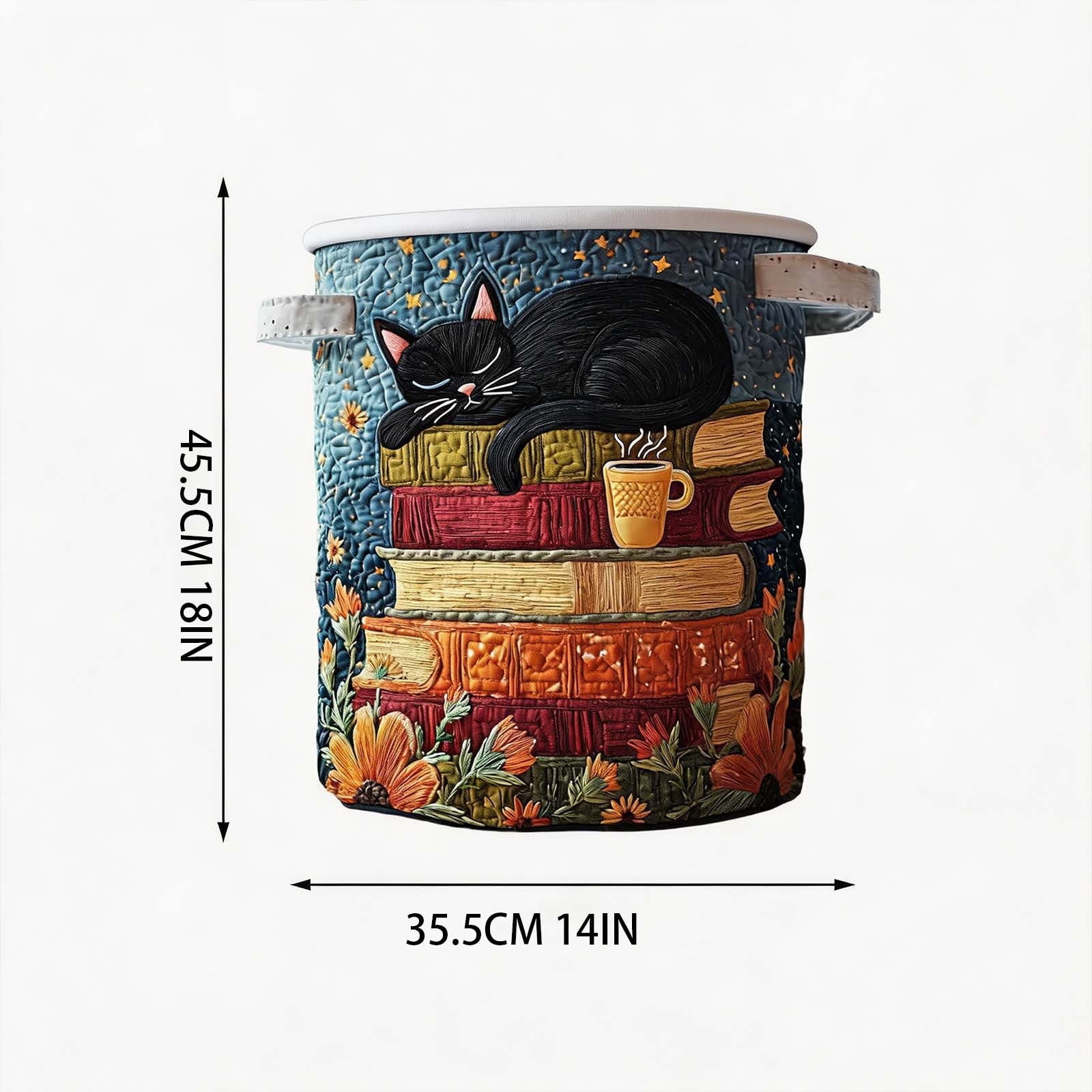 Cat Quilted Laundry Basket, Large Quilted Cute Cat Laundry Baskets with Reinforced Handles, Cozy Kitten Fabric Storage Hamper 18''x14''