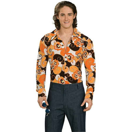 Groovy Flower Print Orange Brown Leisure Costume Shirt
