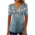 thumbnail image 2 of Xuyuer Womens Summer/Spring Dressy Casual Blouse Short Sleeve V-neck Tunic Tops with Button Pleats Pleated T-Shirts for Work, 2 of 5