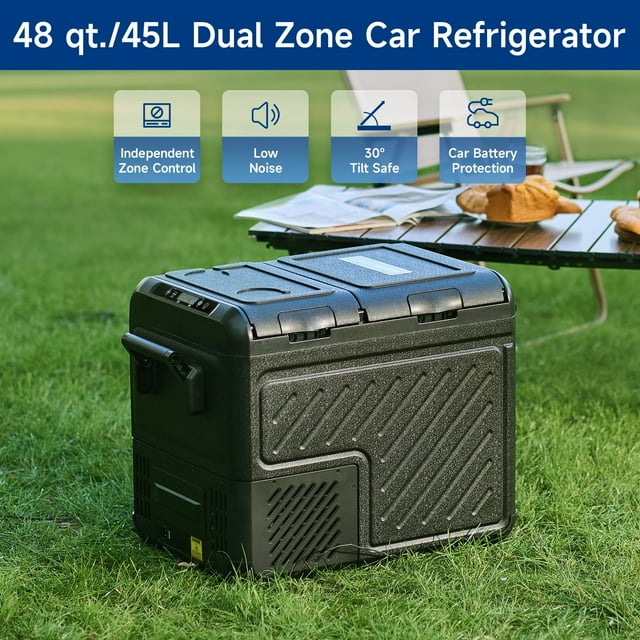 Réfrigérateur de Voiture 48 Qt Double Zone Réfrigérateur Congélateur Portable 12V/24V & 100-240V