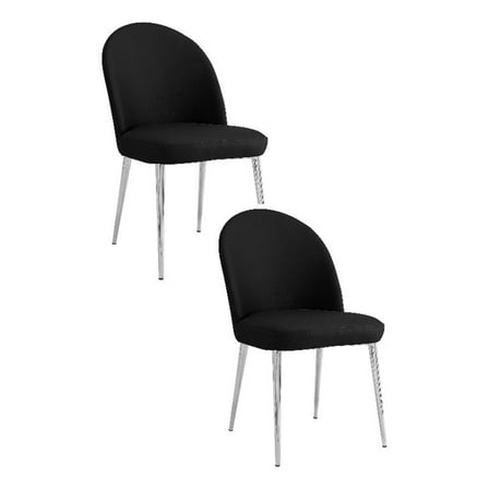 Era 24 Inch Set of 2 Dining Chairs- Curved Back- Black Faux Leather- Chrome