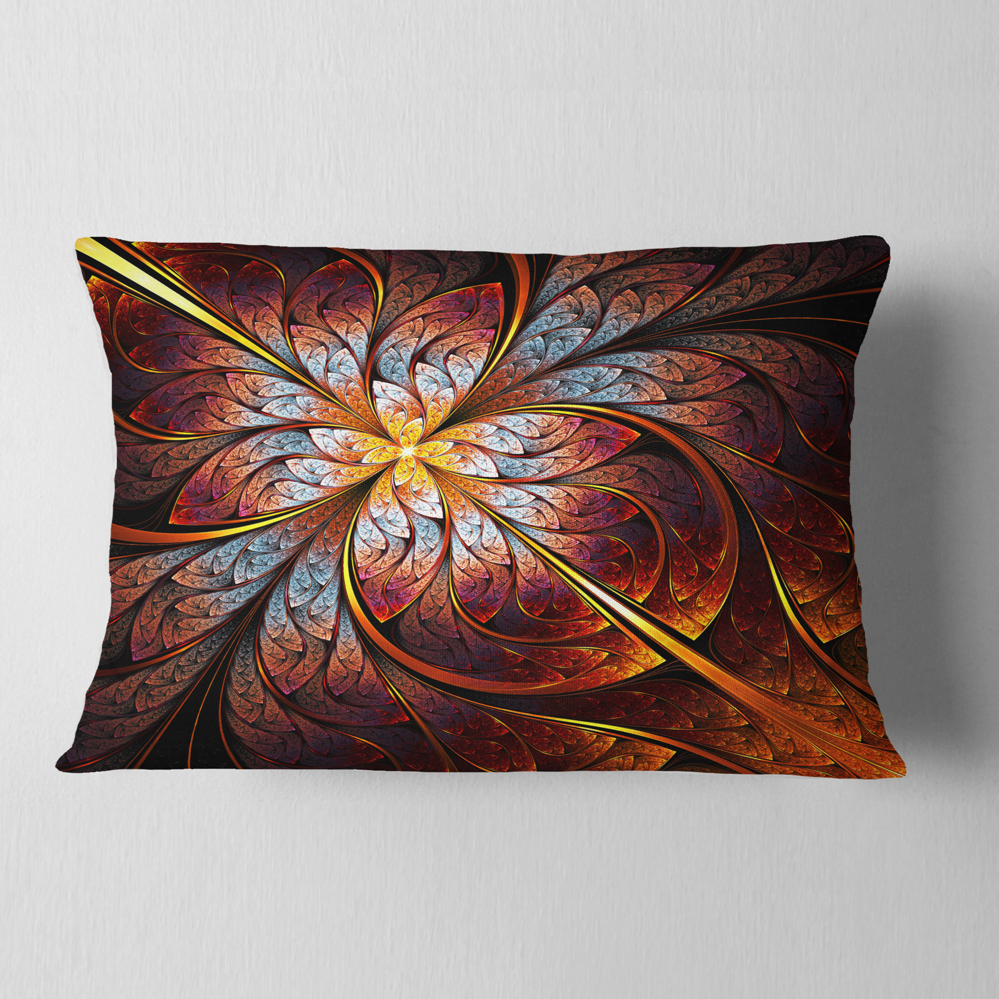 Designart Fractal Flower Red and Blue - Floral Throw Pillow - 12x20
