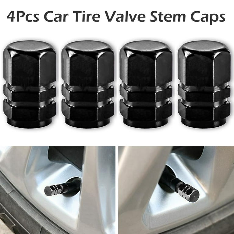 Niyofa Valve Stem Caps 4 Packs Screw On Aluminum Alloy Tire Valve Stem Caps Dustproof Tire Caps Heavy Duty Universal Hexagon Tire Air Caps for Cars