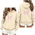 thumbnail image 2 of Butterfly Print Long Sleeve Hoodies For Women Teen Fall Fleece Lined Fashion Cute Graphic Pullover Hooded Sweatshirt, 2 of 6