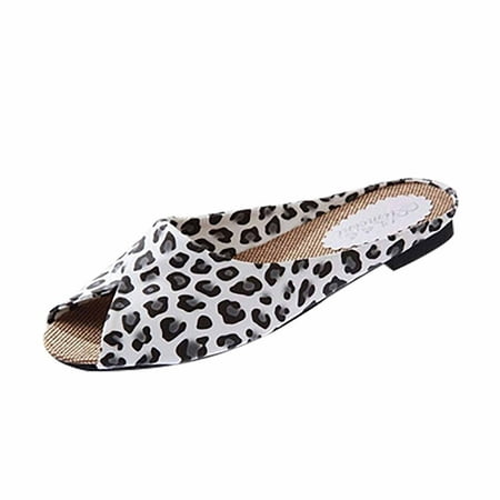 Womens Wide Width Casual Flatform Mules, Classic Open Toe Black & White Fashion Comfort Slippers Sandals