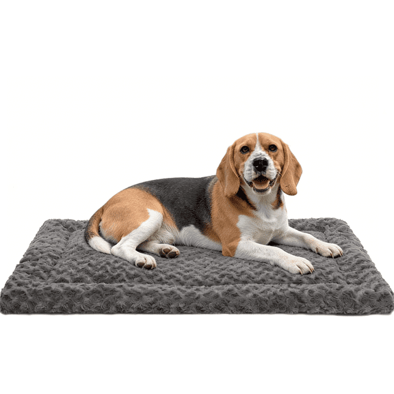Washable Ultra Soft Dog Bed Mat - Plush Crate Pad for Large and Medium Dogs, Comfy Kennel Sleeping Mattress, 35 x 22 inch Gray