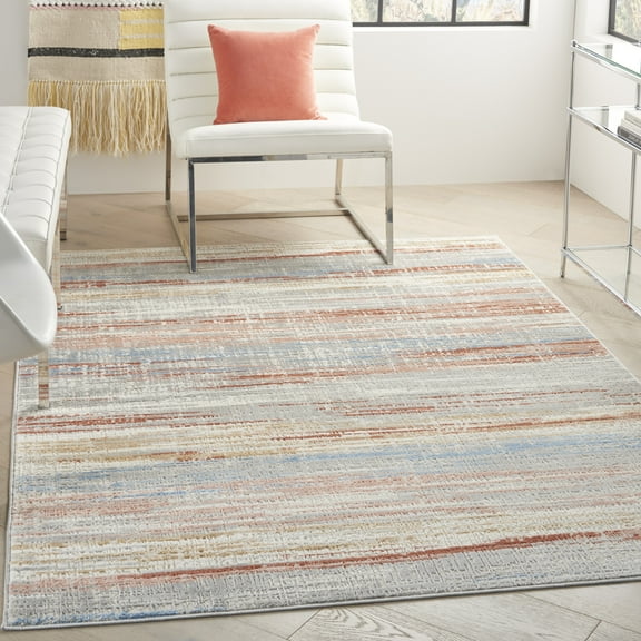 Nourison Elation Abstract Striped Ivory Multicolor 4' x 6' Area Rug, (4' x 6')