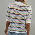 thumbnail image 7 of TFEOQRY Pullover Sweater for Women Striped Hollow Knit Wear Long Sleeved Round Neck Sweater Top White, 7 of 7