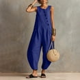 thumbnail image 5 of Vynhevius Women's Scoop Neck Jumpsuit Sleeveless Asymmetric Button Front Pockets Loose Harem One Piece, 5 of 6