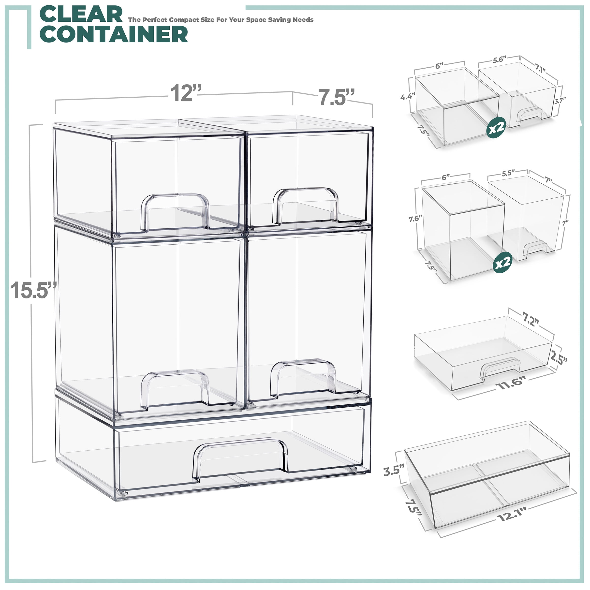 Sorbus 5-Pack Clear Stackable Acrylic Drawers – Tall, Wide & Small for Baby Accessories