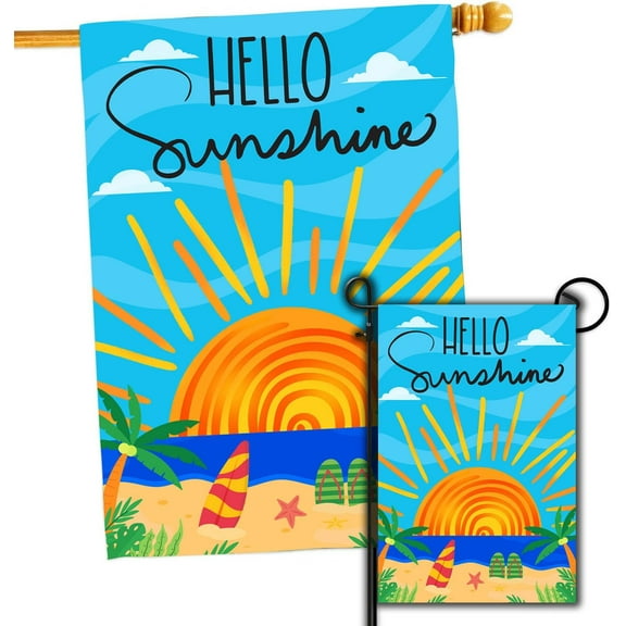 Hello Sunshine Flag Double Sided, Summer Yard Outdoor Decoration, Set of 2 Summers House Flags 28x40 & Garden Flags 28x40" Double sided (House   Garden Flags)