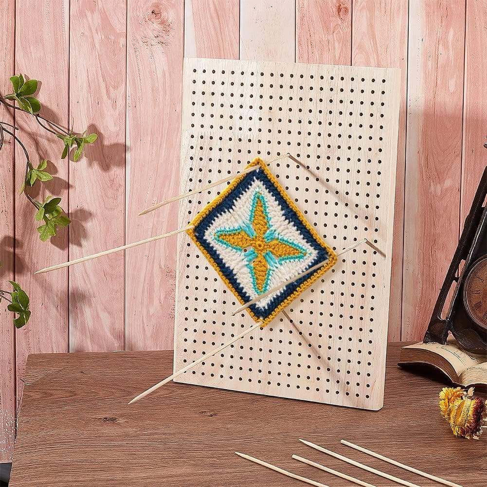 PH 12X8 inches Crochet Blocking Board Wooden Knitting Blocking Mat Granny Squares Blocking Board with 10pcs Wood Pins for Knitting and Crochet Projects Handcrafted Knitting for DIY