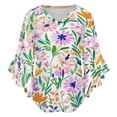 thumbnail image 5 of Colorful Floral White Background Pattern Women's V-Neck Blouse With 3/4 Ruffled Bell Sleeves Casual Top Ladies Blouses, 5 of 7