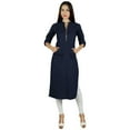 thumbnail image 3 of Bimba Womens Cotton Trendy Kurta Kurti 3/4 Sleeve Tunic With Pockets Blouse, 3 of 8