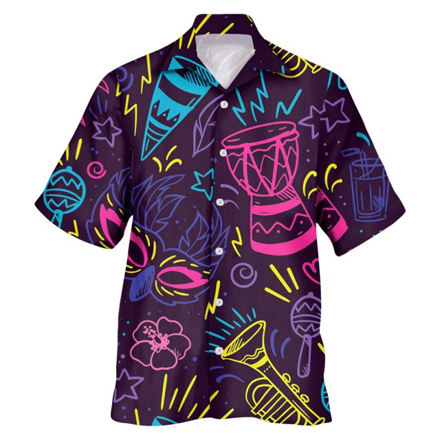 Wyzesi Chemise Homme Grande Taille Printemps Été Carnaval Manches Courtes Chemise Régulière Imprimé Complet Chemise Homme Manches Courtes Décontractée
