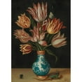 thumbnail image 2 of Circle of Ambrosius Bosschaert I 19x24 Gold Ornate Framed and Double Matted Museum Art Print Titled - A Still Life with Parrot Tulips in a Wan-Li Vase, a Fly and a Lizard, 2 of 4