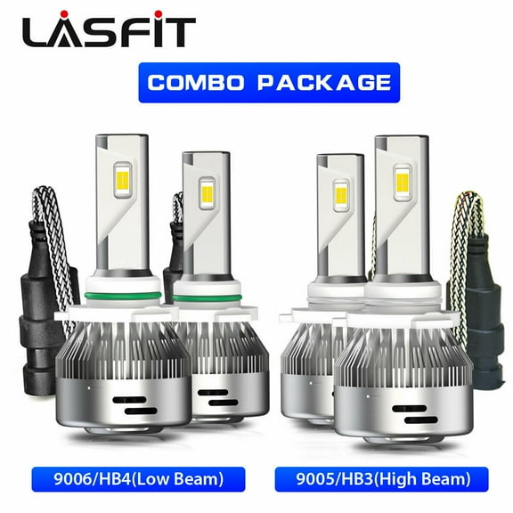 Lasfit Combo 9005 9006 LED Headlight Bulbs High & Low Beam, 60W 6000LM 6000K Cool White | 4Bulbs