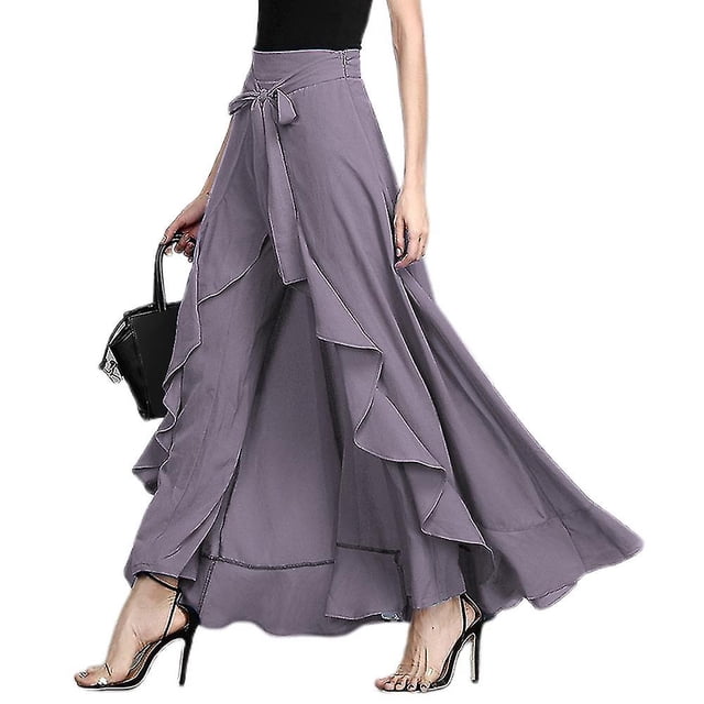 Pantalones Palazzo para mujer Falda pantalón femenina elegante de cintura alta irregular suelta de color puro