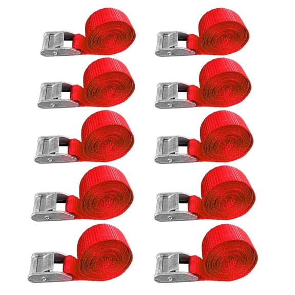 10 Pack 1" x 10 ft USA Heavy Duty 1" Endless Cam Buckle Cargo Lashing Strap for Motorcycle Bicycle,Red