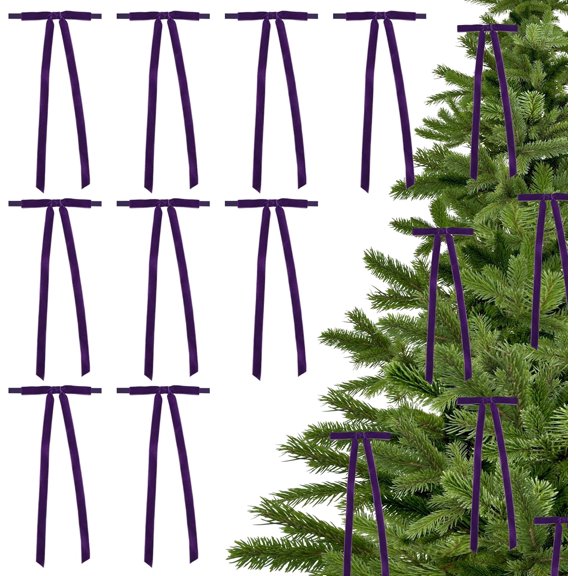 5'' Purple Bow with Long Tail, 24 Piece Velvet Christmas Bows for Wreaths Already Made, Premade Pretied Bows for Treat Bags, Christmas Tree, Gift Wrapping, Party Favor, Crafts, Wedding