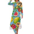 thumbnail image 1 of Robe en Chiffon Imprimé Fruits Jaune Citron Robes Mignonnes Femmes Manches Longues Style Rue Col en V Motif Robe Décontractée Surdimensionnée, 1 of 5