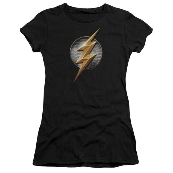 Justice League Movie Flash Logo S/S Junior Women's T-Shirt Sheer Black
