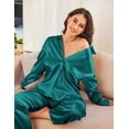 thumbnail image 4 of Ekouaer Womens Satin Silky Pajama Set 2 Piece Print PJs Soft Loungewear Button Down Sleepwear with Elastic Waist Long Pants Pink and White Striped, 4 of 5