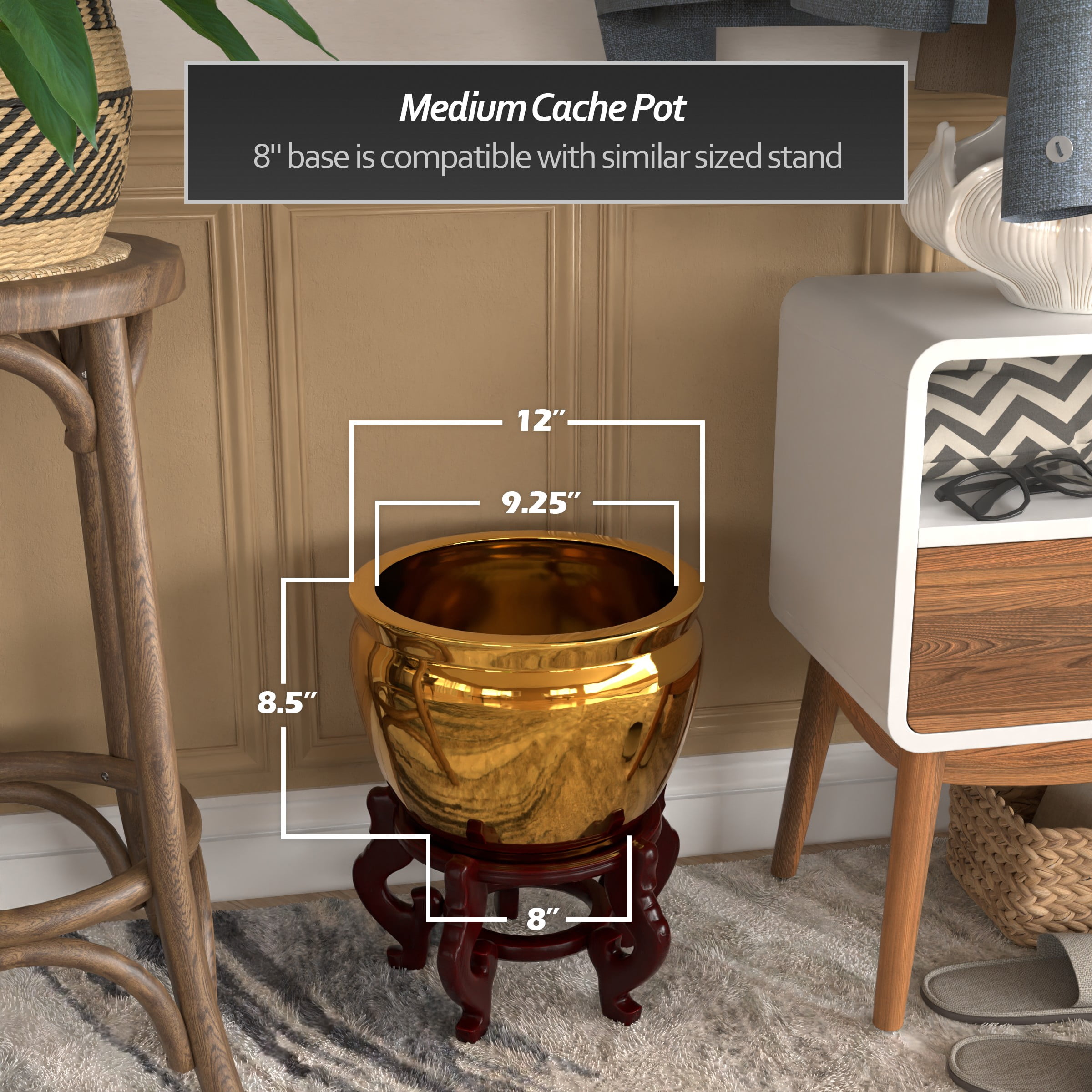 Red Lantern 12" Solid Gold Porcelain Fishbowl Planter