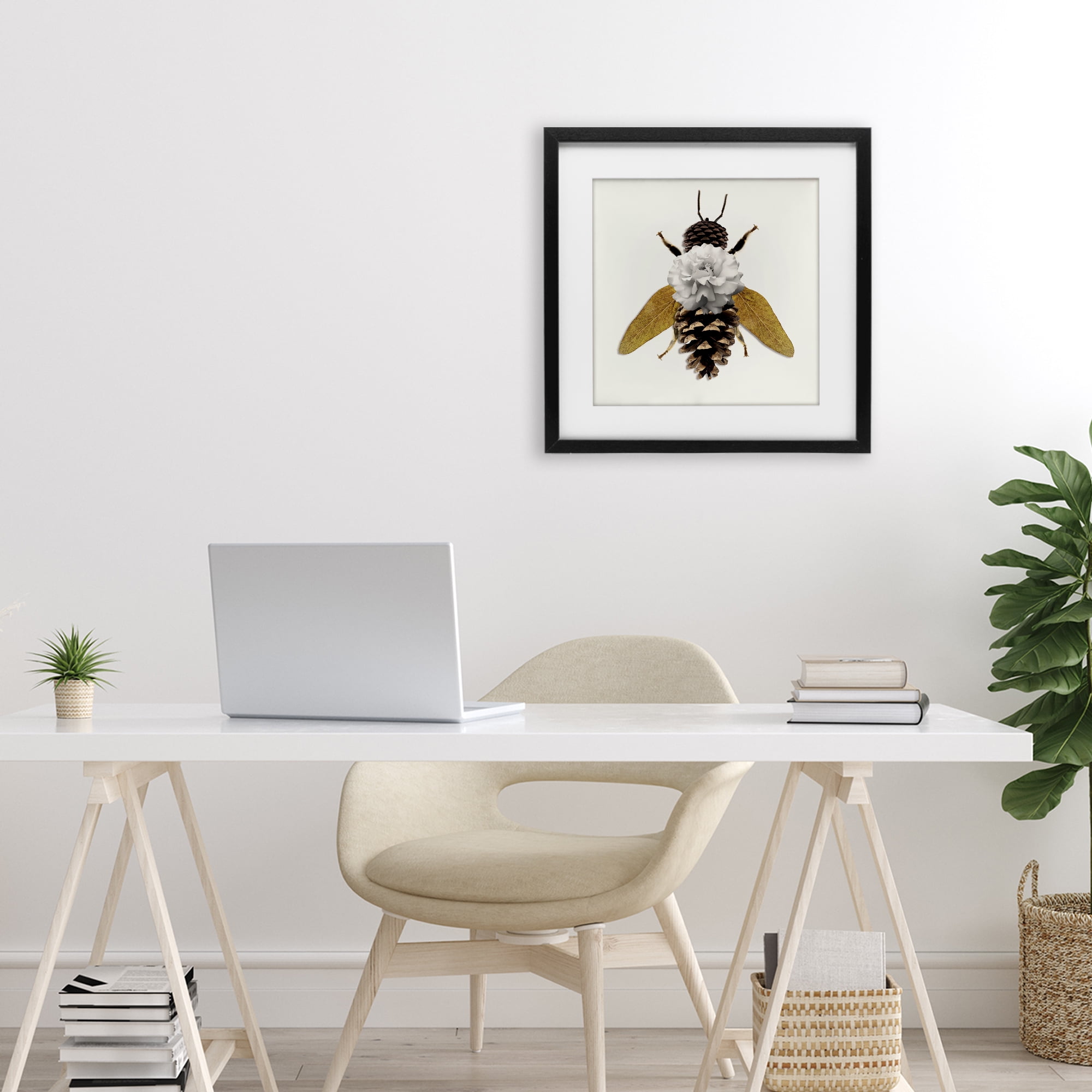 Nature Constructed Bee Black Framed Print Under Glass, design by Sasha
