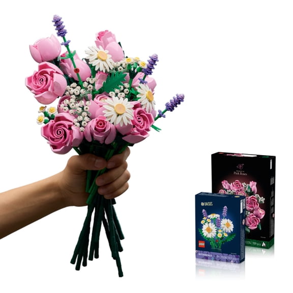 LEGO Botanicals Pink Roses & Daisies Bundle - Building Sets for Kids & Adults, Ages 9 - Mother's Day Gifts - Artificial Flowers Home Office, Bedroom Decor - 11508 & 10374