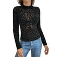 thumbnail image 3 of Womens Mesh Long Sleeve Tops Mock Neck Going Out See Through Shirts Sheer Blouses Clubwear Black S, 3 of 9