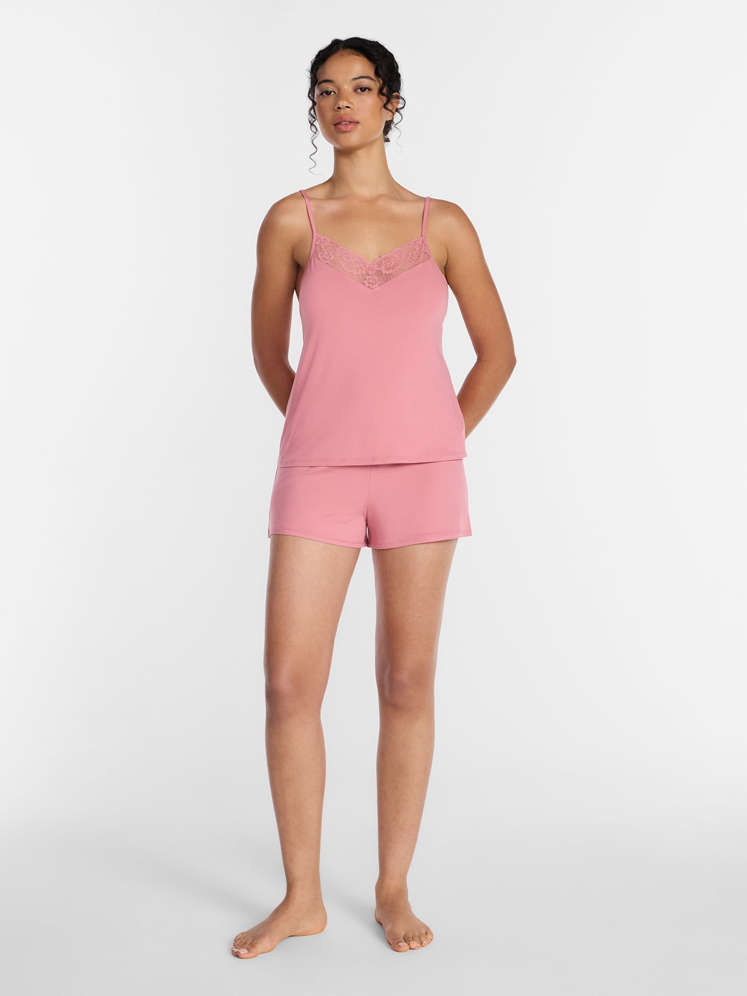 Joyspun Women’s Dreamy Soft Collection Lace Trim Knit Cami and Shorts Set, 2-Piece, Sizes XS-3X