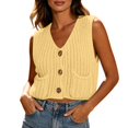 thumbnail image 6 of Cable Knit Sleeveless Vest for Women V Neck Button Down Soft Loose Knit Waistcoat Casual Daily Fall Winter Layering Sweater Gilet Yellow, 6 of 9