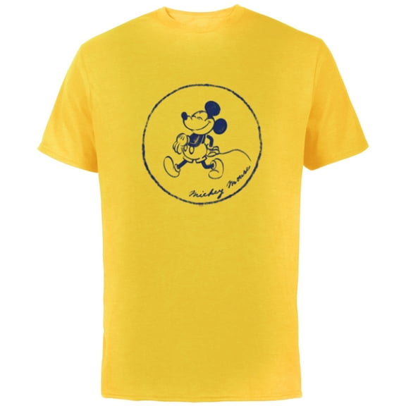 Disney Mickey Mouse Retro Vintage Walking in a Circle - Short Sleeve Cotton T-Shirt for Adults - Customized-Yellow