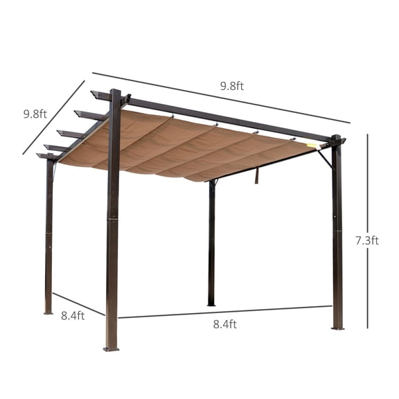 10' x 10' Outdoor Pergola Aluminum Gazebo w/ Retractable Canopy for Patio, Backyard, Party, Brown