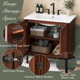 thumbnail image 3 of 30" Vintage Bathroom Vanity with Ceramic Sink, Modern Bathroom Vanity Cabinet with 2 Soft-Close Doors (Fence-Design) and Large Storage Space, Equpiied with 4 Sturdy Metal Legs, Antique Dark Brown, 3 of 26