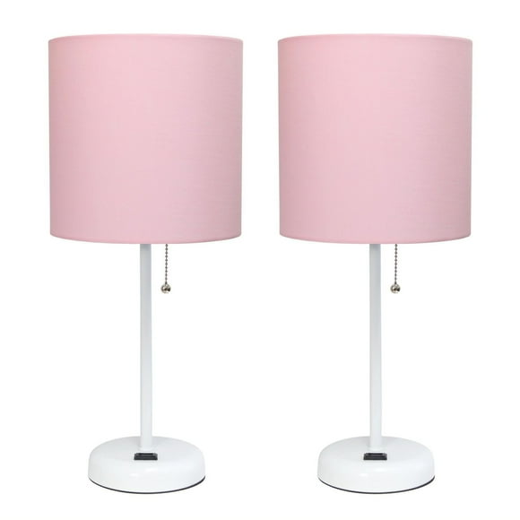 LimeLights Lampe bâton blanc avec prise de charge et abat-jour en tissu, paquet de 2