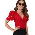 thumbnail image 1 of Blusa Casual de Manga abullonada para Mujer con Abertura en la Espalda Perlas rojas CH Perlas rojas CH Xishao ropa, 1 of 2