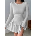 thumbnail image 5 of Female Long Sleeve Corset Mini Dress Ruffle Hem Short Party Club Dresses White M, 5 of 10